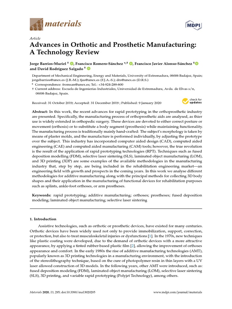 Materials: Advances in Orthotic and Prosthetic Manufacturing: A ...