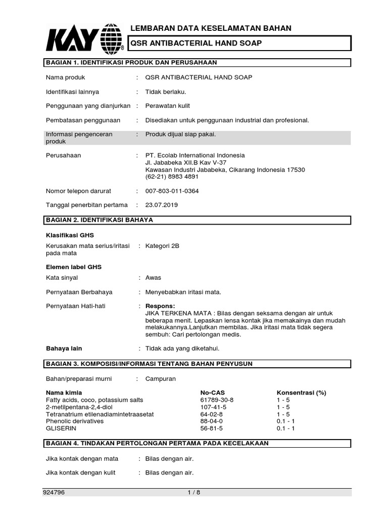 QSR Antibacterial Hand Soap PDF