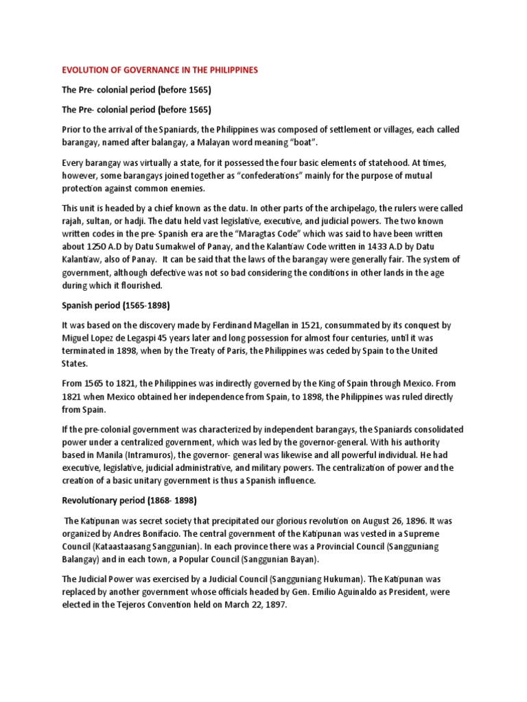 Evolution of Governance in The Philippines | PDF | President Of The ...