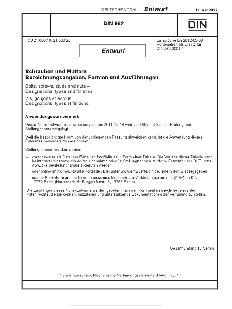 DIN 962 - 2012-01 - Schrauben Und Muttern-Bezeichnungsangaben, Formen ...