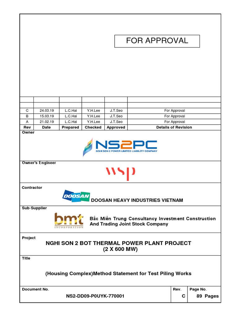 Method Statement For Testing Piling Works PDF Welding Construction
