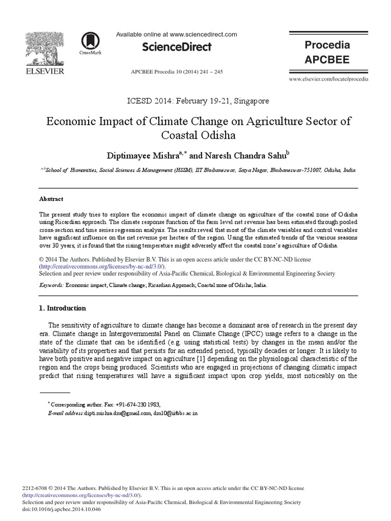 Economic Impact of Climate Change On Agriculture Sector of Coastal ...