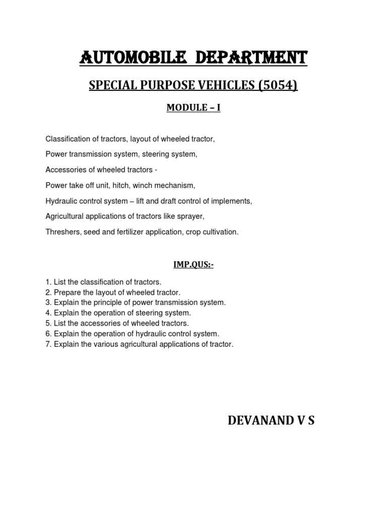 Special Purpose Vehicles Overview | PDF | Tractor | Loader (Equipment)