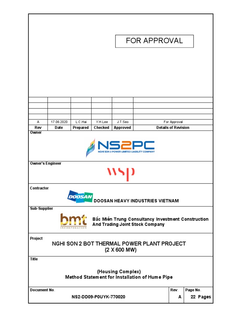 Hume Pipe Installation Method Statement | PDF | Personal Protective ...