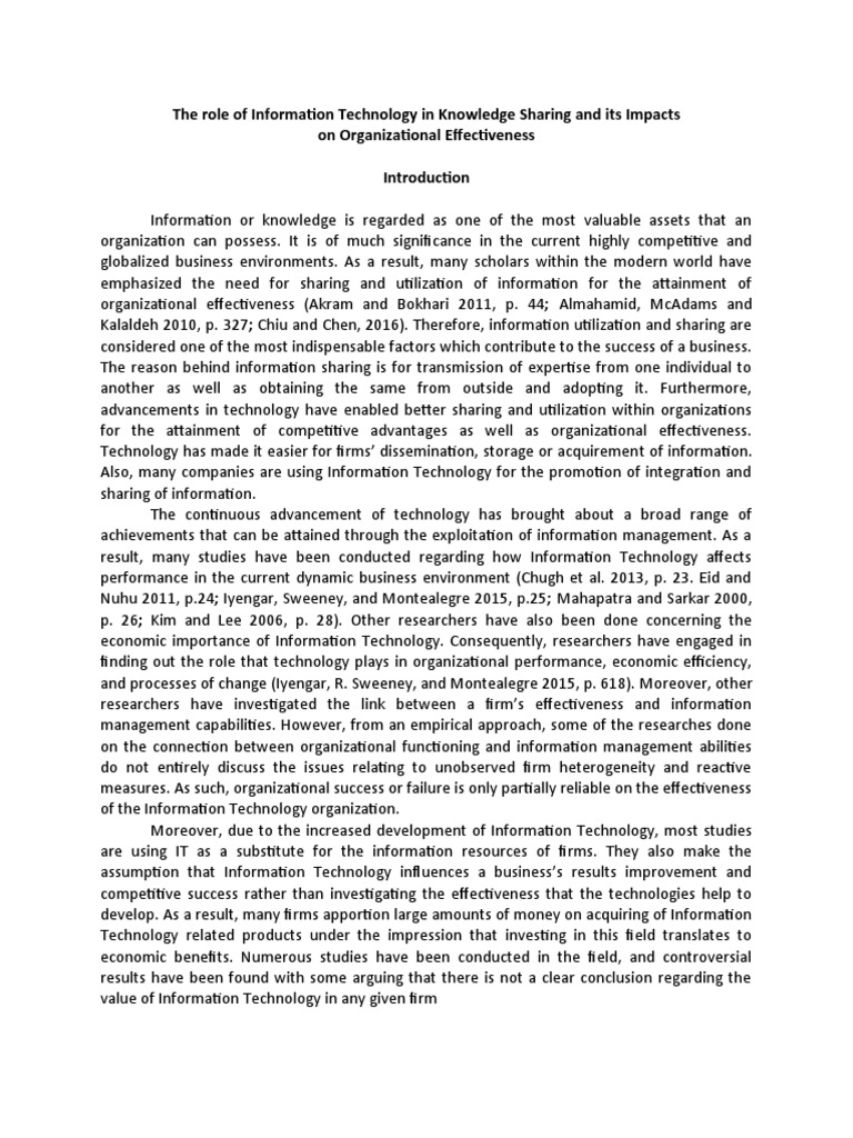 The Role of Information Technology in Knowledge Sharing and Its Impacts ...