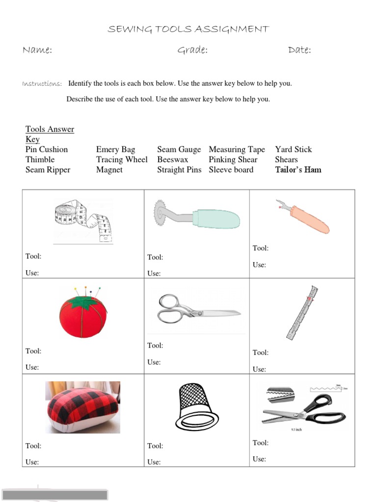 Sewing Tools Worksheet 2 | PDF | Sewing | Seam (Sewing)