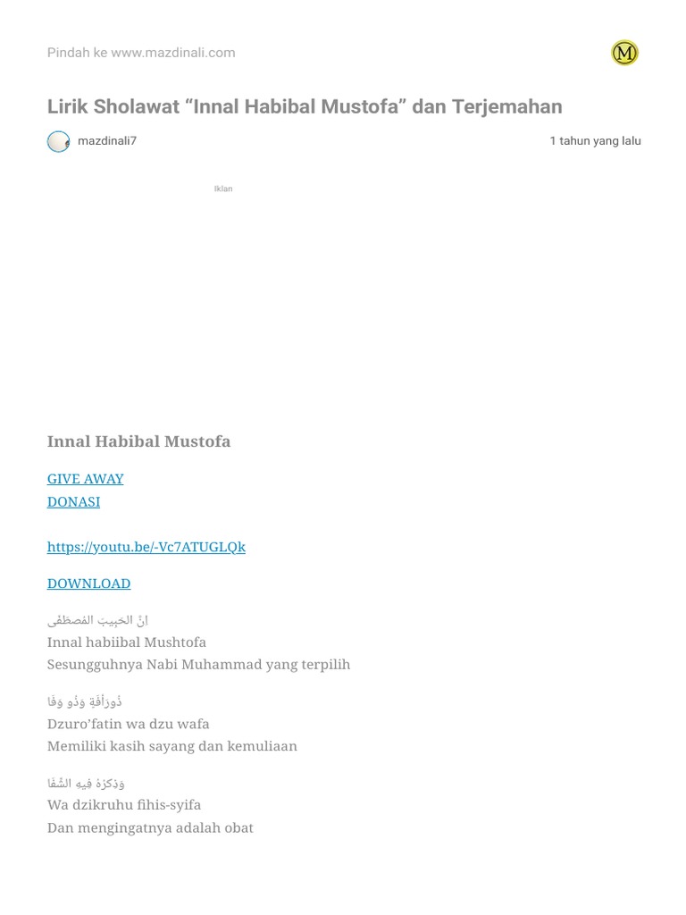 Lirik sholawat innal habibal mustofa dan terjemahan pdf