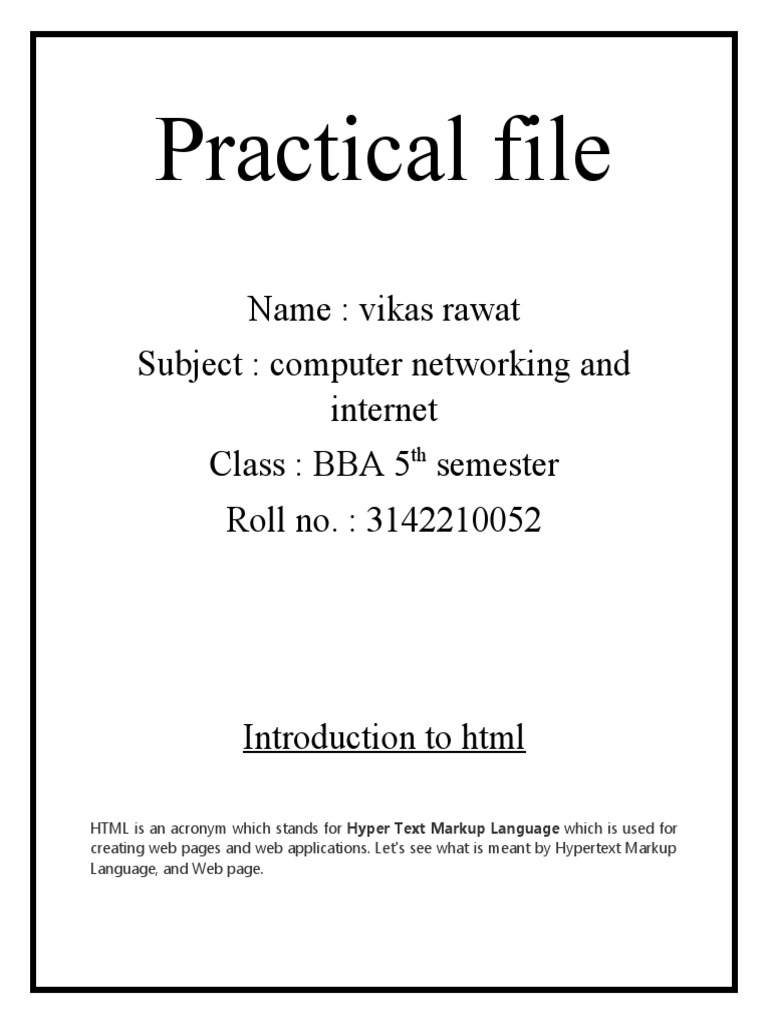 Practical File - Vikas | PDF | Html | Internet & Web