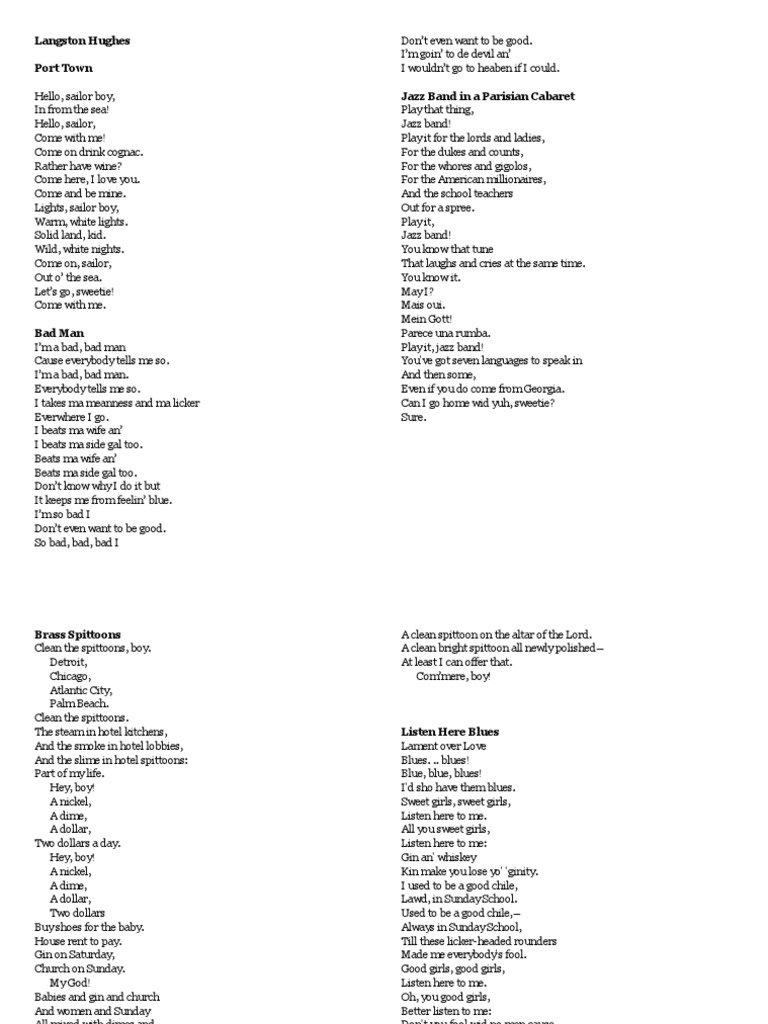 Langston Hughes Port Town Jazz Band in A Parisian Cabaret PDF