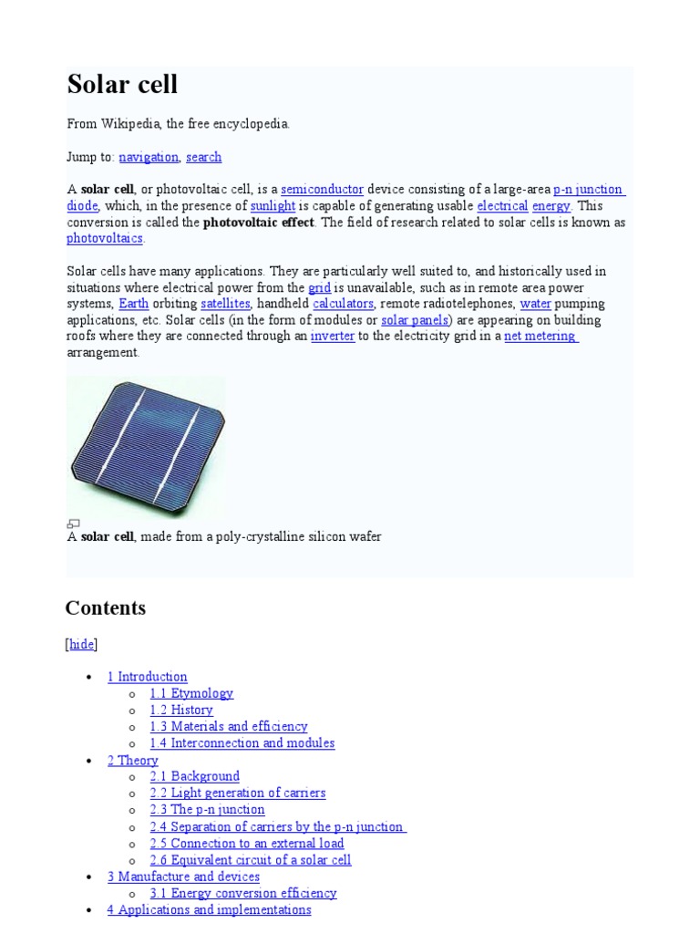 Solar Cell Overview and Etymology | PDF | Solar Cell | P–N Junction