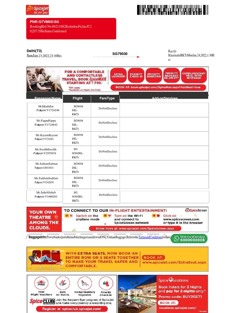 SpiceJet Flight Booking Details and Policies | PDF | Aviation