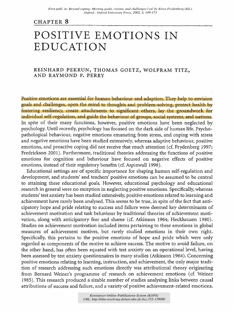 Positive Emotions in Education: Impact and Research | PDF | Career ...