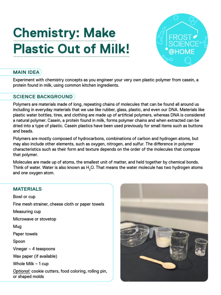 Chemistry Make Plastic Out of Milk! Main Idea PDF Polymers