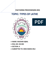 Topic: Types of Lathe: Manufacturing Processes (Im-203)