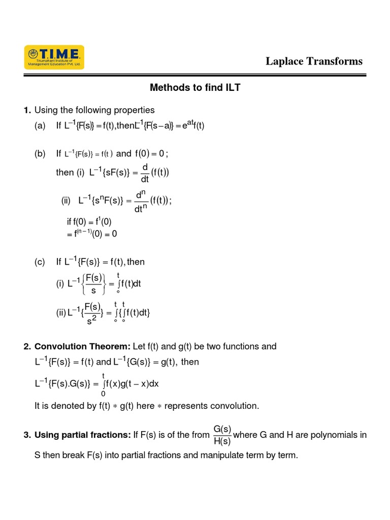 Laplace Transforms: Methods To Find ILT | PDF
