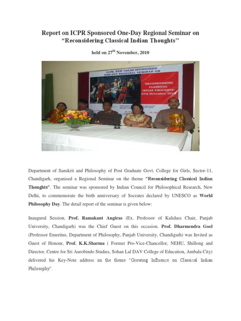 Report On ICPR Sponsored One-Day Regional Seminar On 