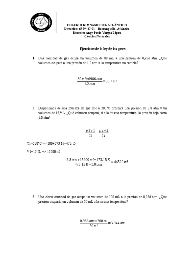 Ejercicios Delos Gases Ideales Dia 19 | PDF | Gases | Fases de la materia