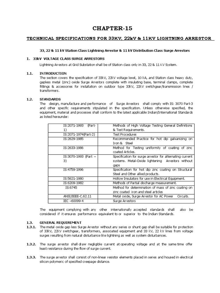 33kV Lightning Arrester Specifications | PDF | Insulator (Electricity ...