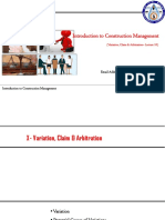 Introduction To Construction Management: (Variation, Claim & Arbitration - Lecture 10)