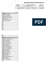 Input Data Sheet For E-Class Record: Region Division District School Name School Id