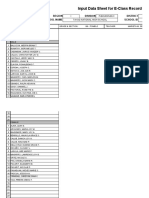 Input Data Sheet For E-Class Record: Region Division District School Name School Id