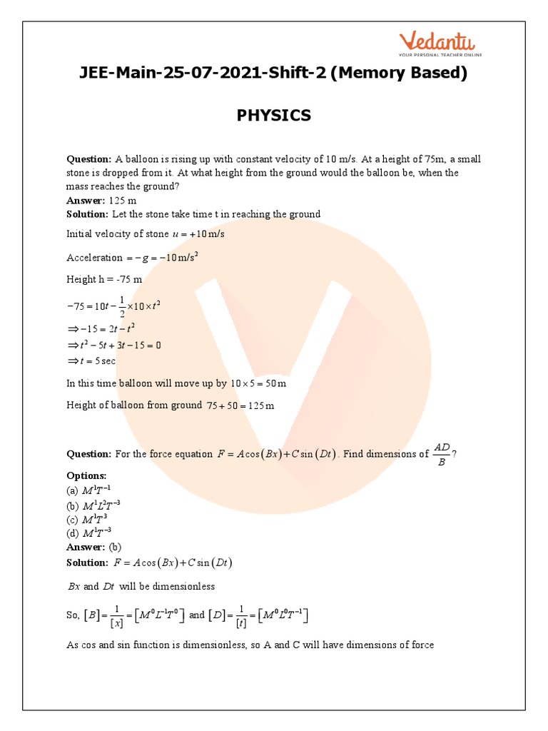 JEE Main Fluid Mechanics Questions | PDF | Electronvolt | Torque