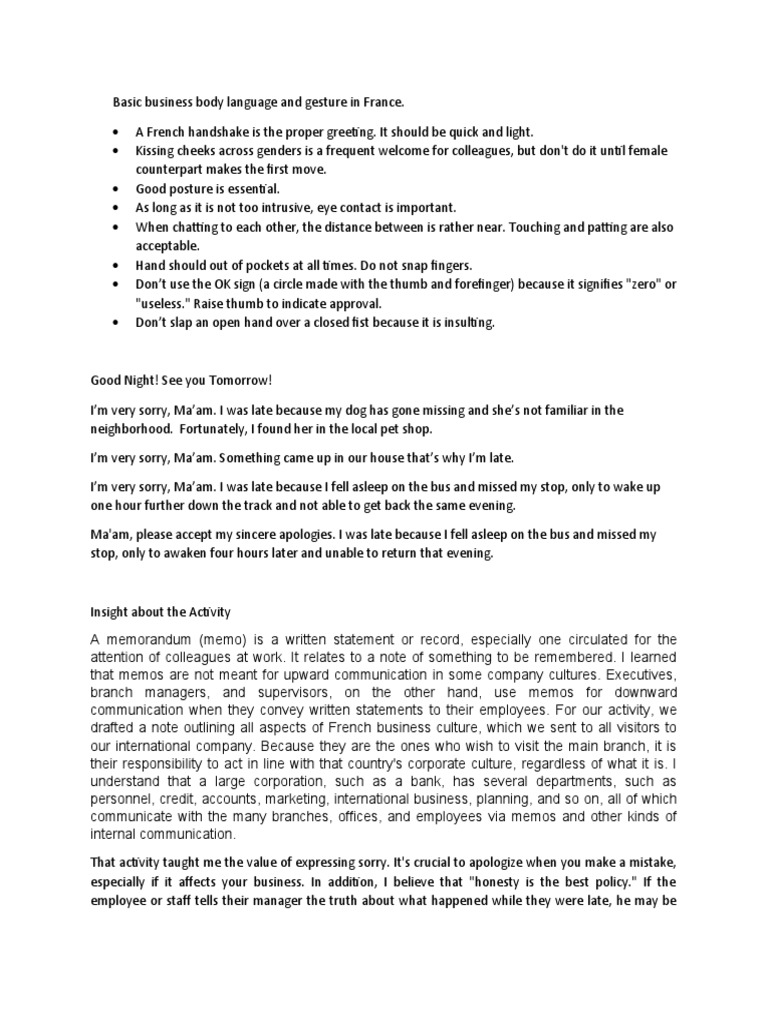 Basic Business Body Language and Gesture in France | PDF | Body Language |  Human Communication