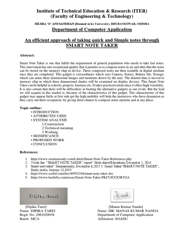 Smart Note Taker: Innovative Note System | PDF | Computer Engineering ...