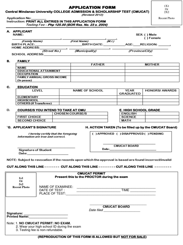 CMU Admission Application Form 2025 | PDF | Test (Assessment) | Schools