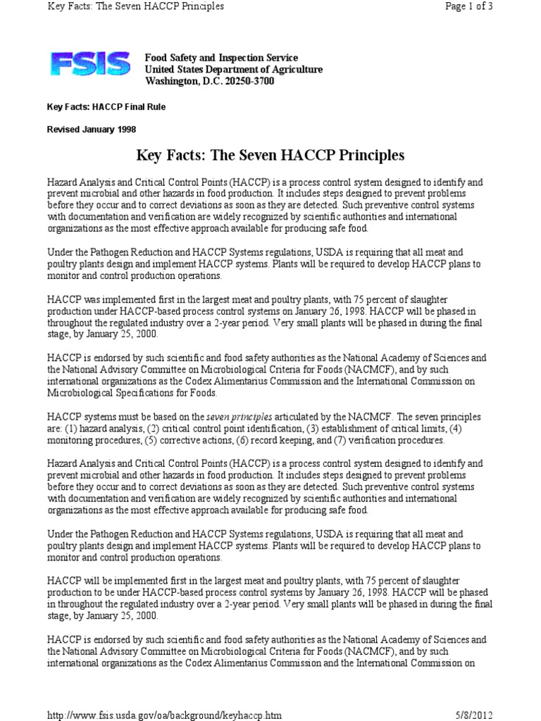 Key Facts: The Seven HACCP Principles | PDF | Hazard Analysis And ...