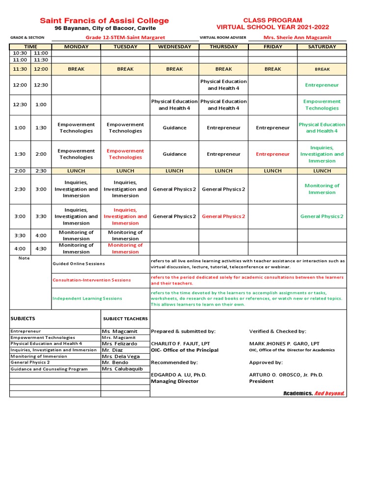 Grade 12 STEM Virtual Class Schedule | PDF | Teaching | Education Theory