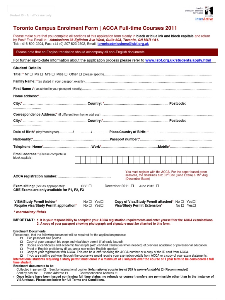 Acca Toronto LSBF | PDF | Travel Visa | Credit Card