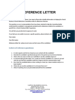 Reference Letter: Letters of Reference Questions