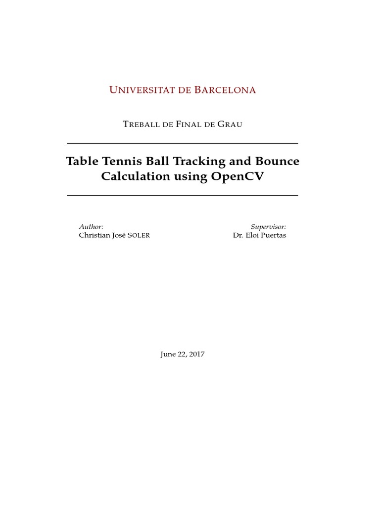 Table Tennis Ball Tracking and Bounce Calculation Using Opencv PDF