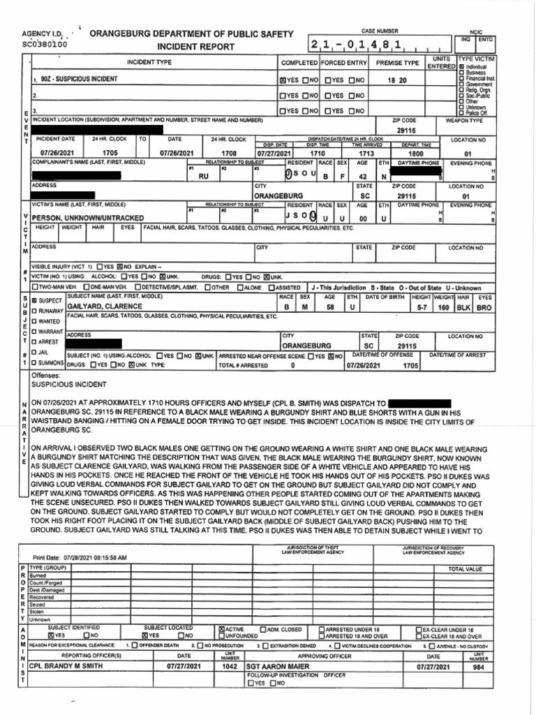 Orangburg Officer Incident File | PDF