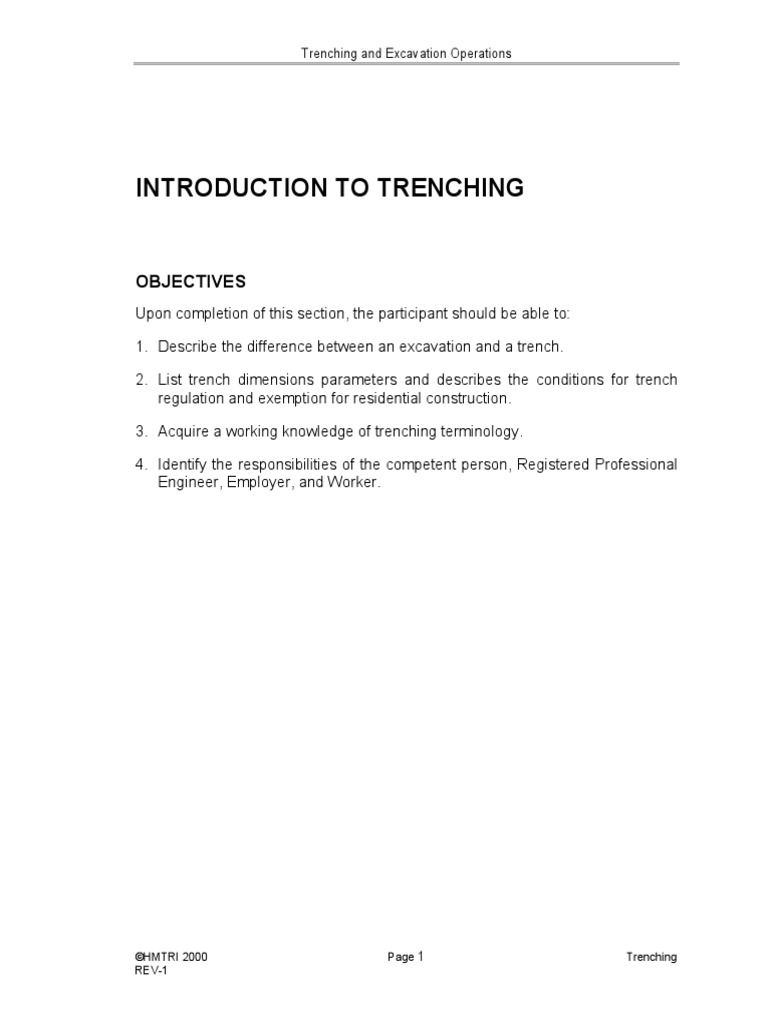 Introduction To Trenching: Objectives | PDF | Trench | Deep Foundation