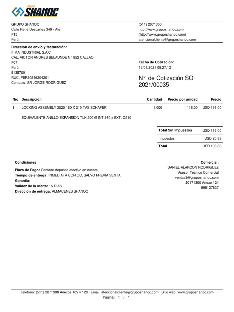 Cotización de Grupo Shanoc - 2021 | PDF