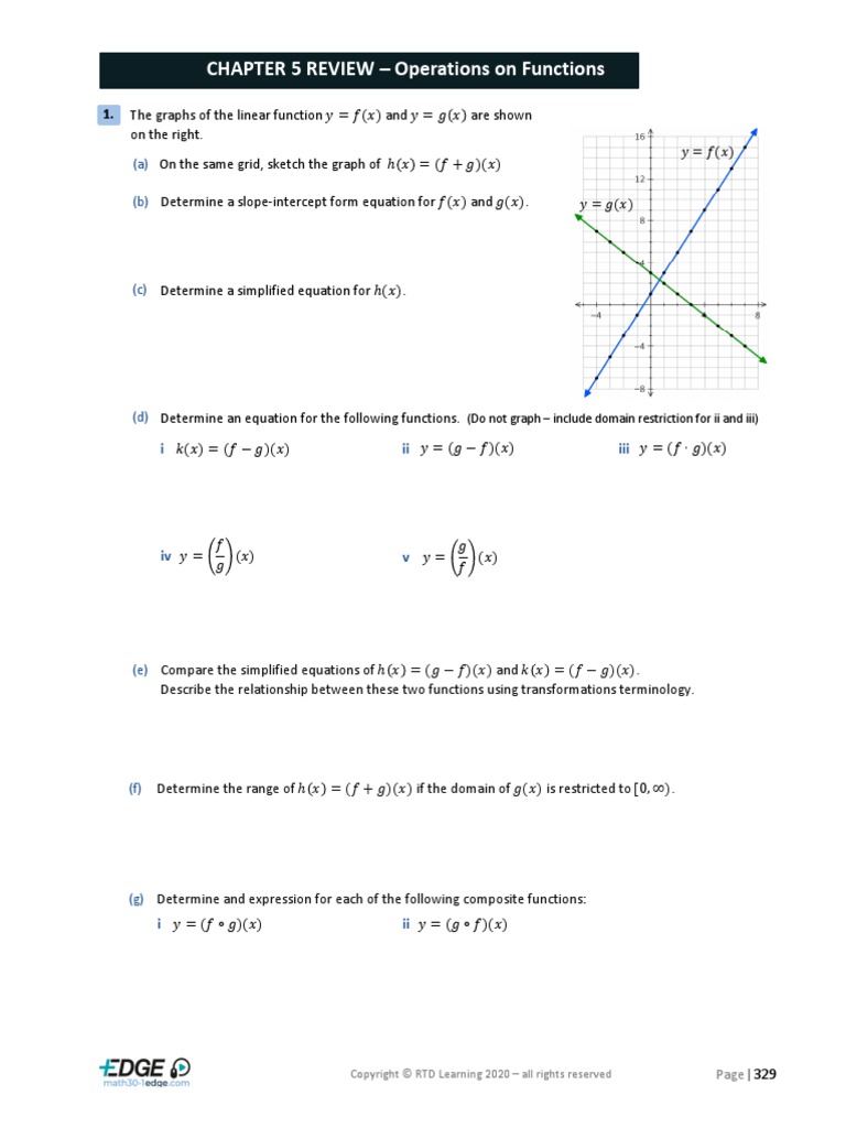 Chapter 5 Review Questions Math 30-1 Operations On Function | PDF ...