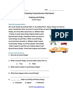 Grade 2 Reading Comprehension Worksheet Pushing and Pulling: Read The Passage Below