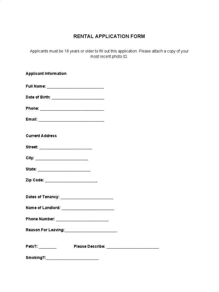 Rental Application Form Template | PDF