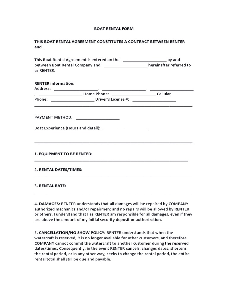 Boat Rental Agreement Template | PDF | Renting | Cheque