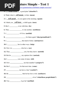 Future Simple - Test 1: Won't It Be Will Mean Will Speak Will Turn