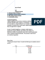 Capital budgeting techniques in Excel