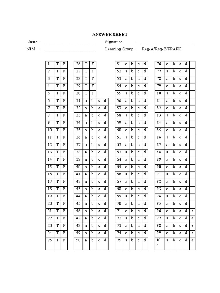 Answer Sheet | PDF