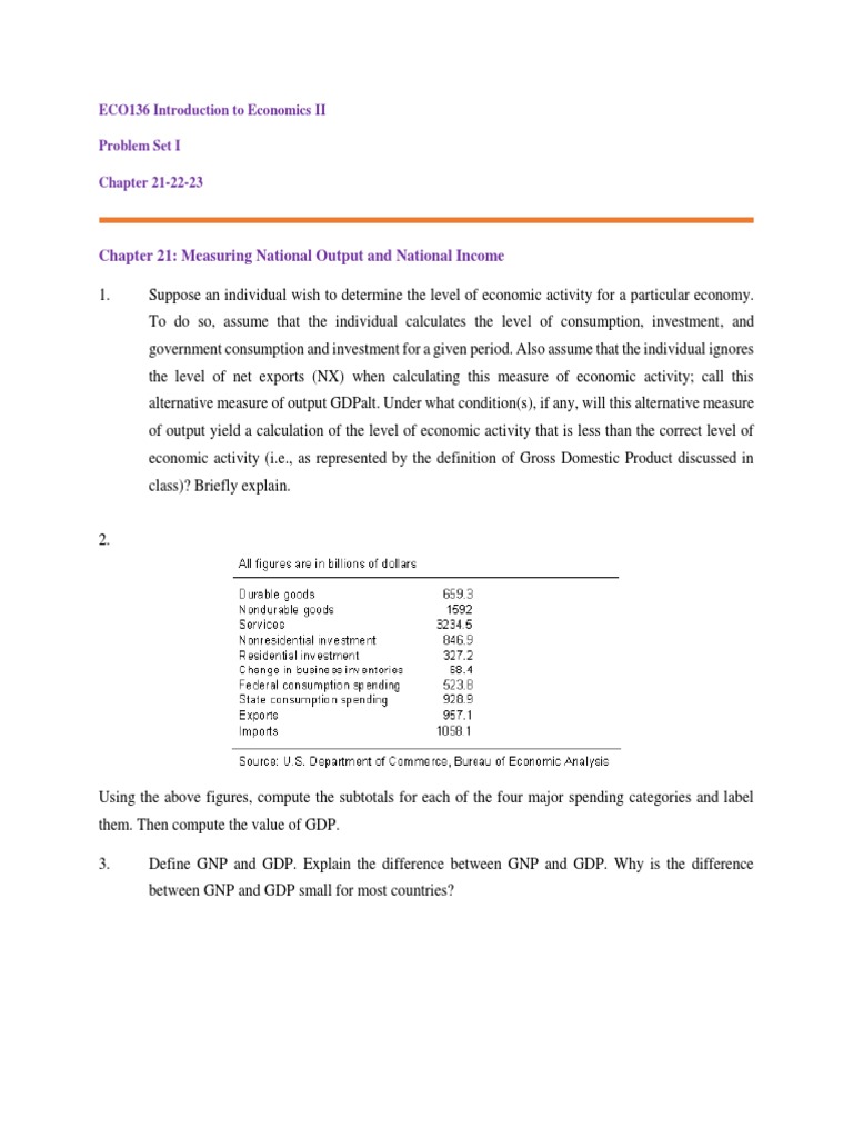 ECO136 Problem Set I | PDF | Gross Domestic Product | Economics