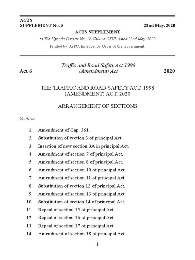 Traffic and Road Safety Act, 1998 (Amendment) Act 2020 PDF Driver's