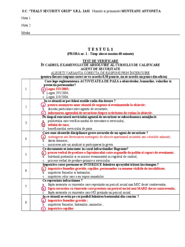 Test NR 1 Raspunsuri | PDF