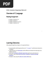 Overview of C Language Overview of C Language: Reading Assignment Reading Assignment