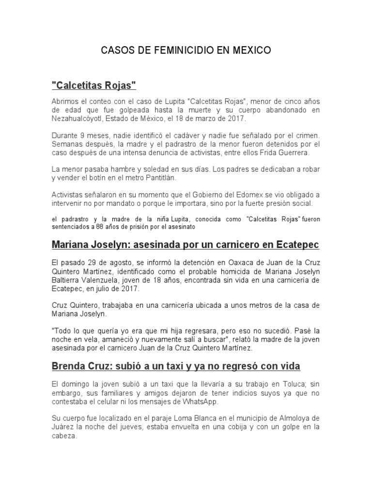 Casos de Feminicidio en Mexico | PDF | La violencia contra las mujeres ...