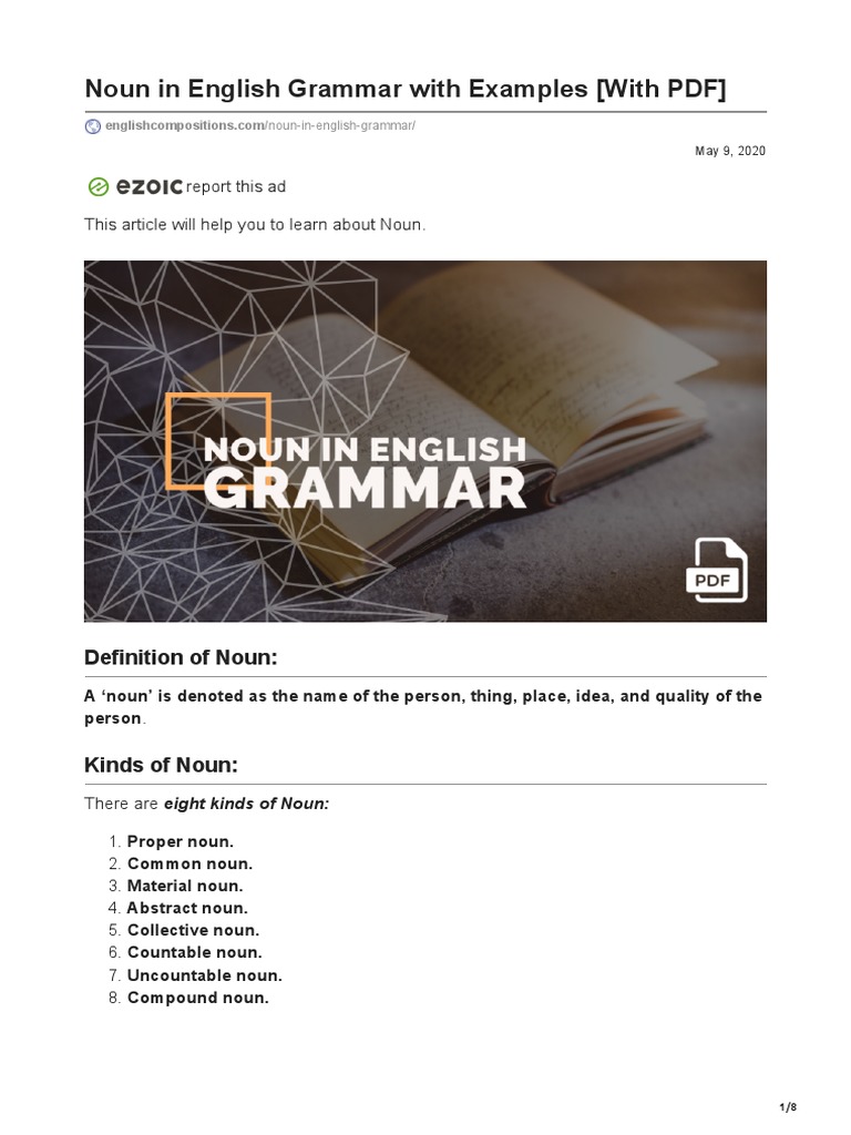 Types of Nouns with Examples | PDF | Noun | Grammatical Number